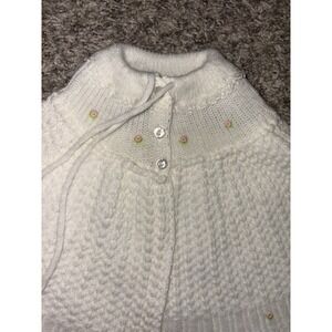 Vintage Nann-Knits Crochet Shawl Sweater 18-24 Baby Toddler Rosette White Ivory